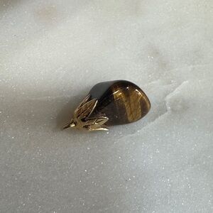 New Old Stock Tiger's Eye Stone Pendant with Gold Accent